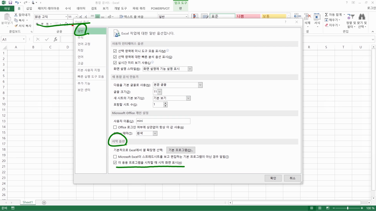 엑셀은 스케치북 - 새 창 옵션, 셀, 시트, 데이터 입력, 자동채우기