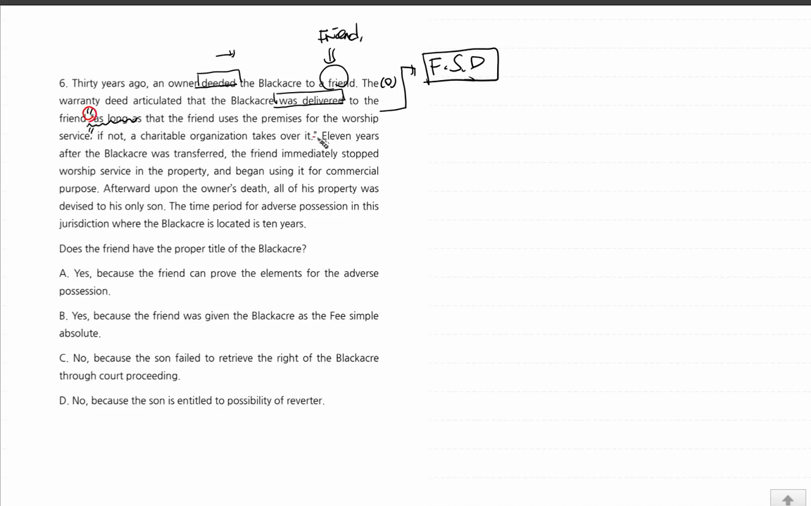 Question 6. [Intermediate Set 1] Fee simple determinable