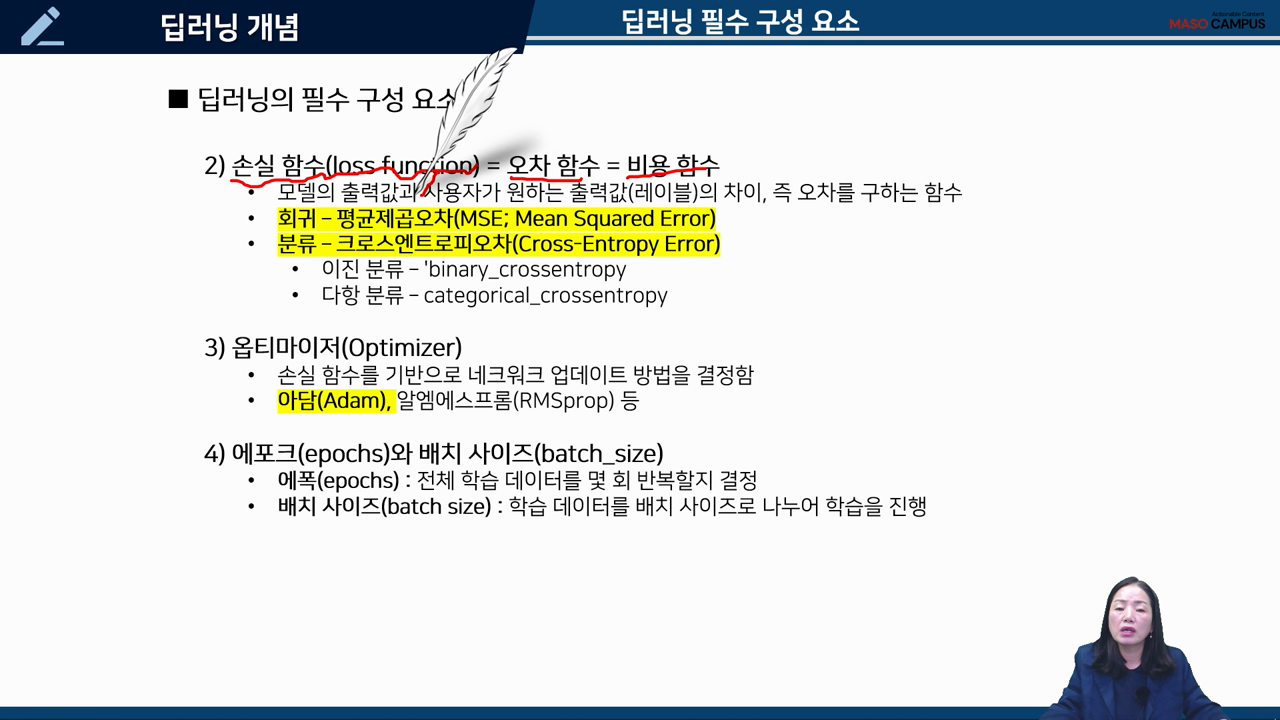 손실 함수, 옵티마이저, 에포크
